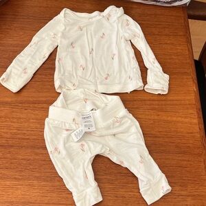 Carter's Cream Two-Piece Set with Pink Flamingo Print